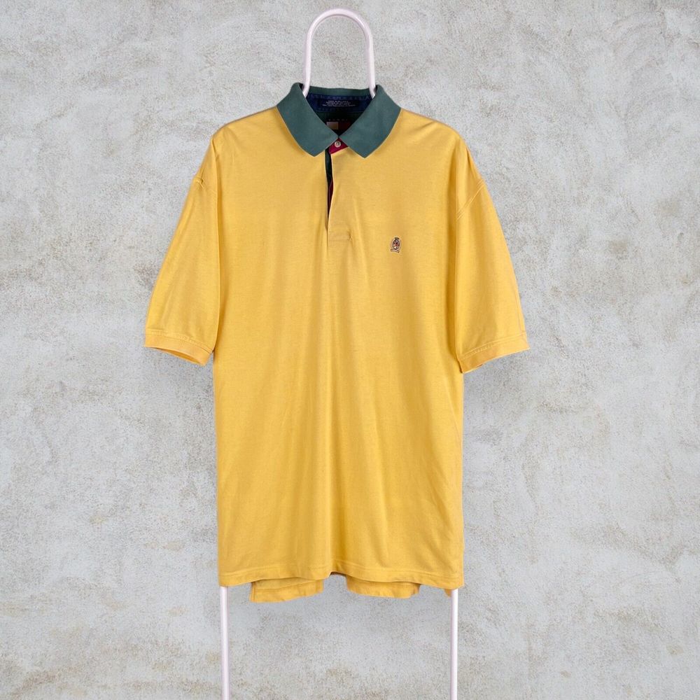 Vintage Yellow Tommy Hilfiger Polo Shirt 90s Rare Mens Large - Picture 2 of 5